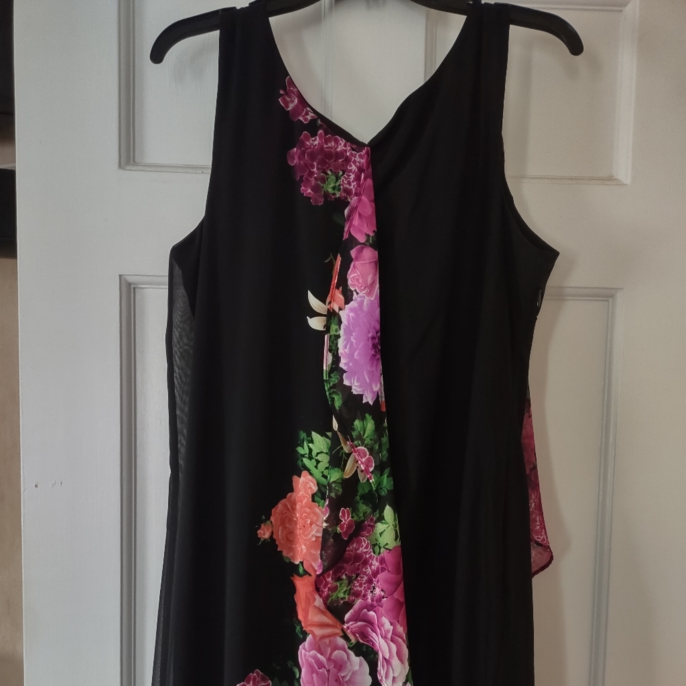 Sleeveless Black Dress with Floral Overlay SZ 14